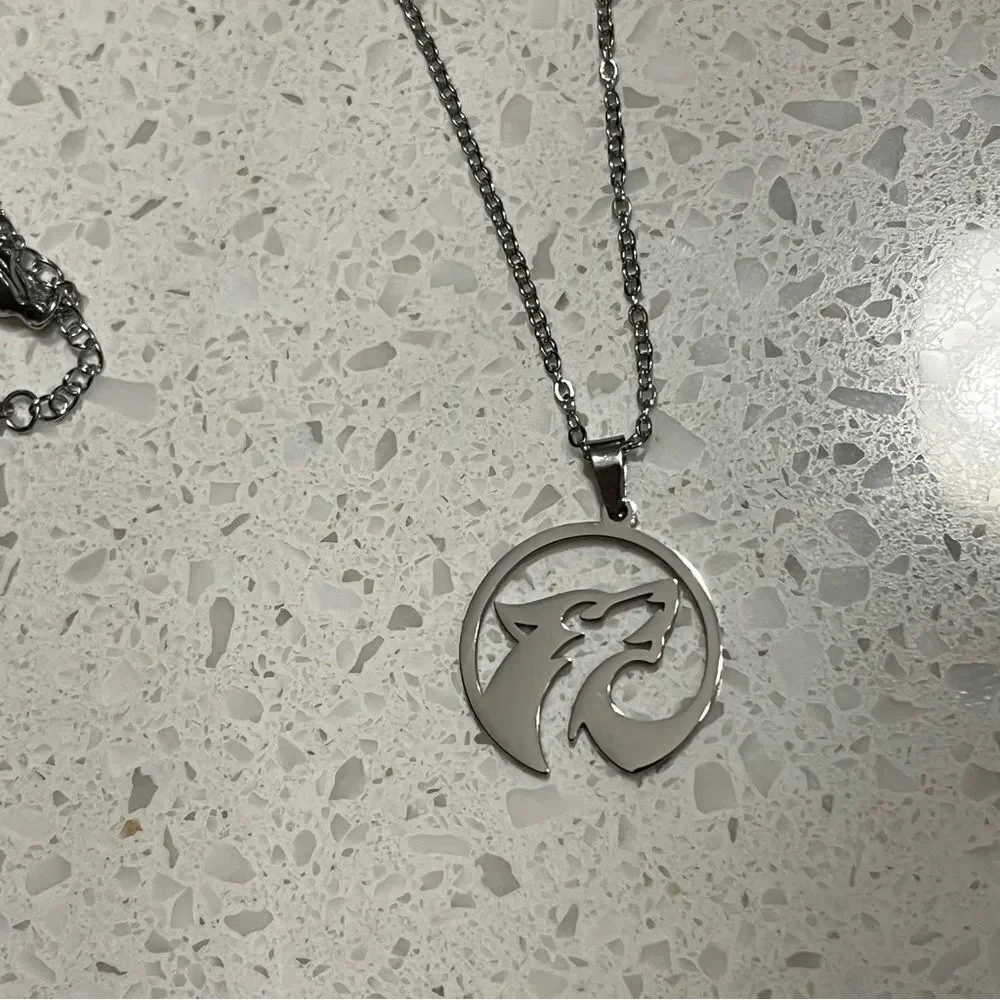 Men's‎ Stainless Steel Wolf Animal Pendant necklace with double chain